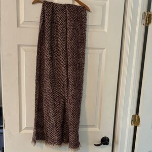 Burgundy & Cream Chevron Pattern Scarf Head Wrap Cover Fringe